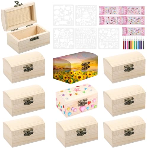 10 Stück Schatztruhe Kindergeburtstag, Schatzkiste Holz Bastelset, Kleine Schatztruhe Kinder, Holzkâ€¦ – Miniatur
