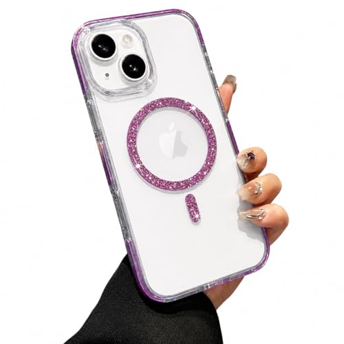 Image of VONZEE Compatible for iPhone 13 6.1'' Case Glitter Ring Cute Shiny Colorful Bling Case (Compatible with Magsafe) Transparent PC+TPU Glossy Shiny Cover for Girls Women,Blue