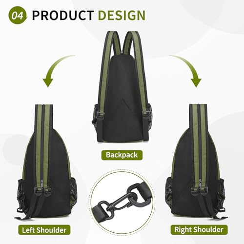 Image of Convertible Sling Bags for Women Men, Lightweight Crossbody Backpack Daypack Fit for 11 inch Tablet for Casual Travel Sport Hiking (Dark Green)