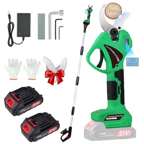 Secateur Telescopique Electrique - 45mm Sécateur électrique avec 2 batteries 21 V/2000 mAh - sécateur à batterie avec perche avec Lame SK7, Secateur electrique sans Forbici Potatura Elettriche