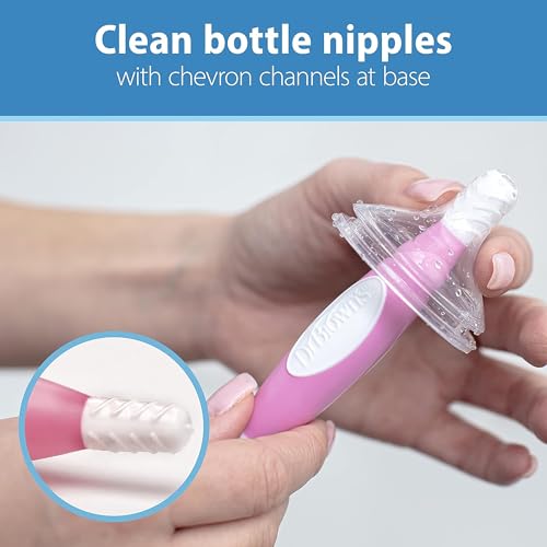 Image of Dr. Brown's Reusable Sponge Baby Bottle Cleaning Brush with Suction Cup Stand, Scrubber and Nipple Cleaner, BPA-Free, Pink, 2-Pack