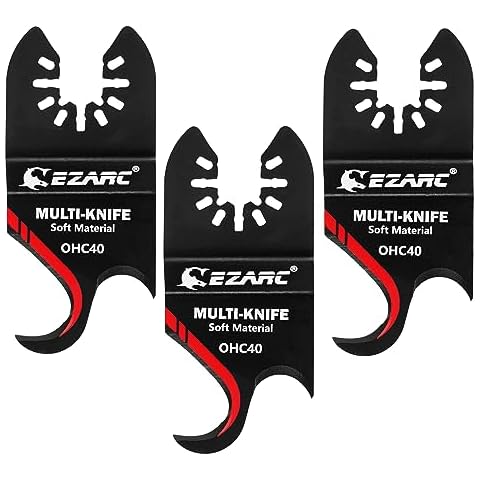 EZARC Oscillating Multi tool Hook Knife Blade, 3PCS Multitool Saw Blades for Cutting Soft Materials Roofing Shingles, PVC Carpet and Cardboard Cover