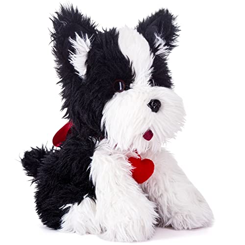 Ikasa Border Dog Stuffed Animal Love Plush Toy With Heart For Valentine Day,Cute 11.8" Plushie Soft With Bow Small Fluffly Cuddly Toy,Valentine’s Day Gifts For Girlfriend Boyfriend Her Girl Boy (Dog) #TOP2