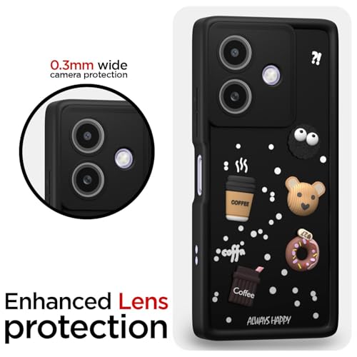 Image of Bintage Cute Fun Taddy| 3D Ball Bear| Donut| Coffee Rubber Case Camera Protection Back Cover Compatible for Oppo A3x 5G - Black