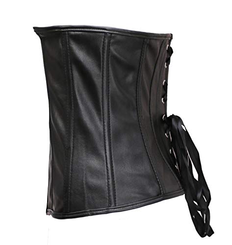 BSLINGERIE Womens Faux Leather Zipper Front Bustier Corset Top (XL, Black Underbust) - Thumbnail 4