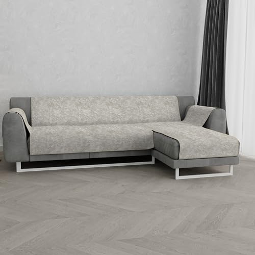 Italian Bed Linen Glamour” Anti-Deslizamiento Funda para sofà con Chaise-Longue Derecha, Beige, 290cm, Lino Cuero, 290 cm