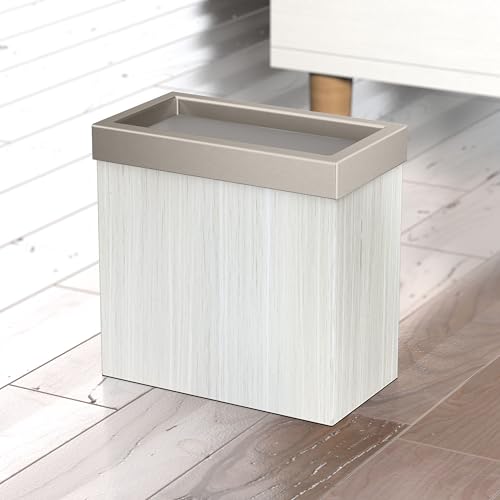 Image of Gatco Small Bathroom Trash Can with Lid, Rectangle 3 Gallon Wastebasket, Under Sink, White Oak with Satin Nickel, for Bathroom, Bedroom, Office (1943SN)