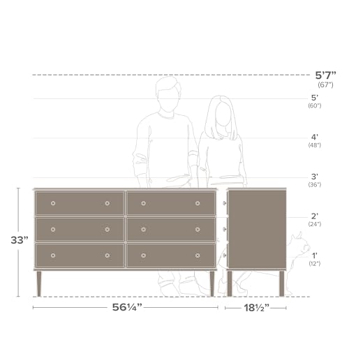 Image of Prepac Lux Dresser, Black Dresser for Bedroom, Chest of Drawers with 6 Drawers 18.5 inch D x 56.25 inch W x 33 inch H, BDBR-2306-1