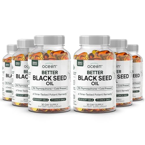 Organics Ocean Better Black Seed Oil Cold Pressed - Pure Nigella Sativa Oil for Immune Support - 5% Thymoquinone - Support Memory, Vitality, and Cellular Health - 6 Pack Bulk Supply