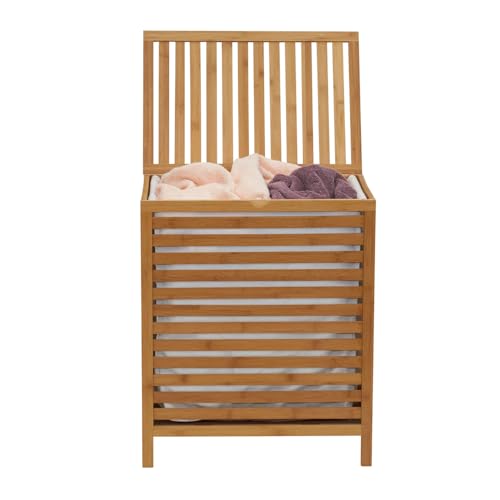 Household Essentials Bamboo Laundry Hamper, Slated Hamper with Natural Cotton Bag, Removable Bag and Foldable Frame, Chic and Environmentally Friendly by Household Essentials - Image 5