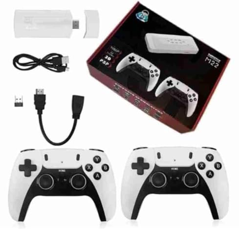 M22 Retro Handheld Game Stick - Wireless HD, 52 Emulators, 30,000+ Games, 64GB, Classic Edition with Takken/GTA Vcity/God of War, White
