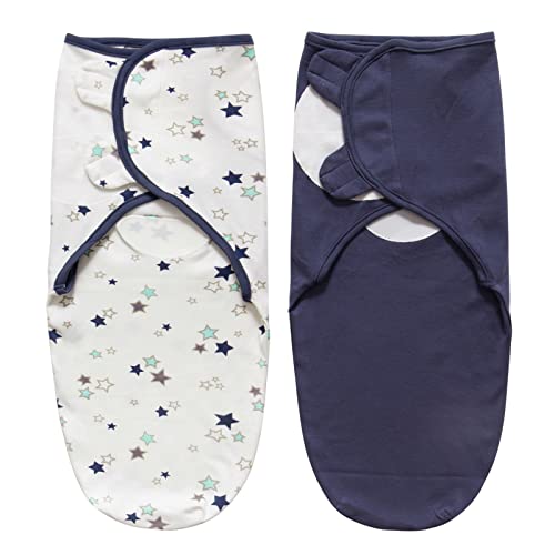 Image of Baby Swaddles for Boy Girl Easy Change Swaddle Blanket Infant Sleep Sack Adjustable Newborn Swaddling Wrap Blanket Sleeping Bag Blue Star 2 Pack