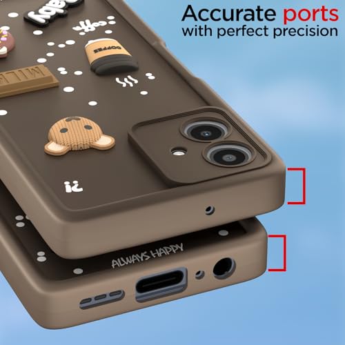 Image of Outlouders Back Cover for Moto G54 5G / G64 5G | 3D Cartoon Cute Fun Bear | Silicone Full Body Protection Bumper Case (Brown)