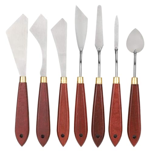 7 PCS Painting Knife Set, Palette Knives Set Stainless Steel Painting Knife with Wooden Handle for Sturdy Grip Mixing Scraper