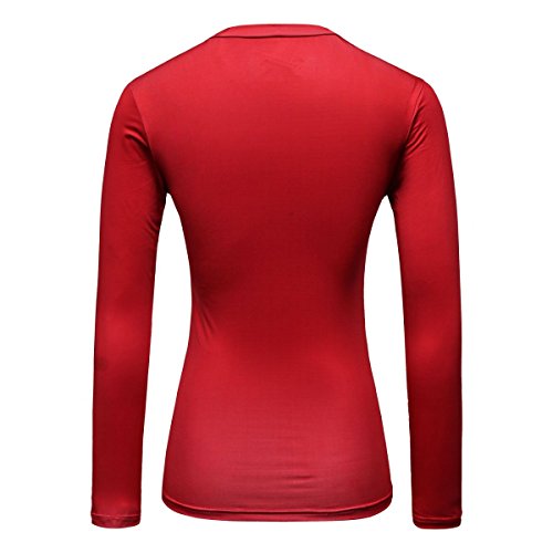 Red Plume Camiseta feminina de compressão esportiva Wonder Girl manga longa, Vermelho, P