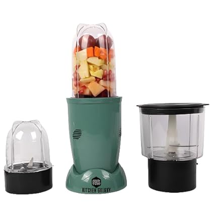 Kitchen Galaxy Bullet Mixer Grinder - 2 Jar Model + Chopper Jar,Glossy Series,Jungle Green Color,Powerful 400W 22000RPM motor,Full Copper winding,SS blades,2.5 Years warranty