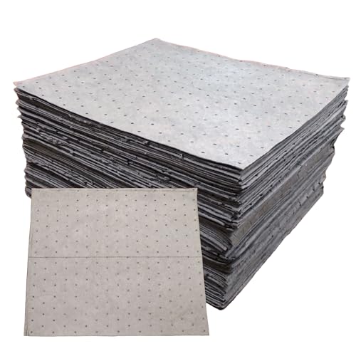 Texas Ragtime Water Absorbent Pads for Spills 15” x 18” Dimpled, Perforated, for Garage, Automotive & Industrial Use, 100 Count (Gray)