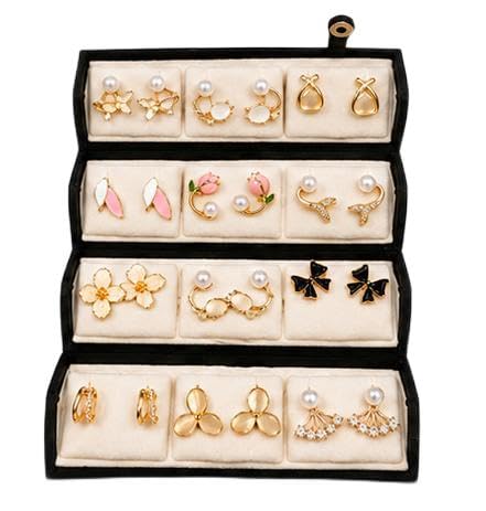 Zeever 12 Pairs Elegant Pearl & Crystal Gold Plated Stud Earrings Set with Premium Display Gift Box for Women and Girls | Pearl, Floral, Bow, Butterfly & Korean Stud Earrings Combo | Cute Fashion Jewellery Set | Daily Wear Designer Earrings Collection-picture-44