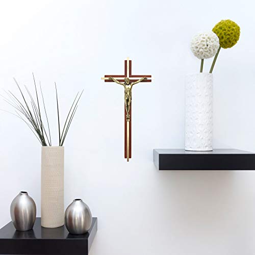 Cruzes católicas penduradas, cruz de madeira de bordo com crucifixo dourado decoração de parede, dec