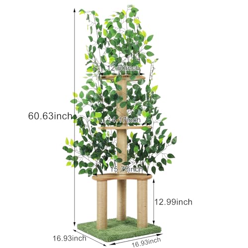 Árbol para gatos con hojas, torre para gatos interior miniatura 2