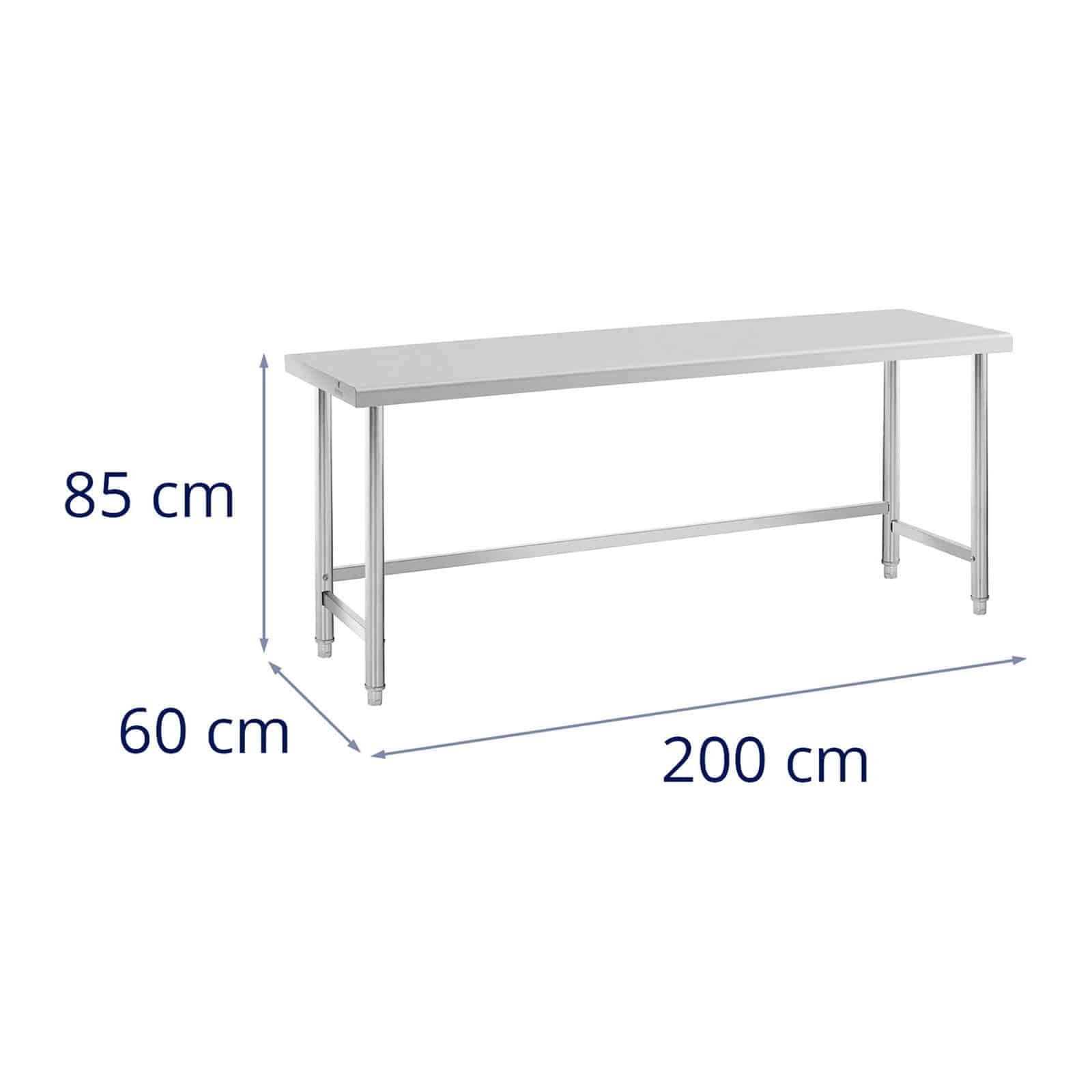 Royal Catering RCAT-200/60-PS Table de travail inox Plan de travail en inox Plan de travail professionnel Table de travail cuisine 200 x 60 cm 300 kg