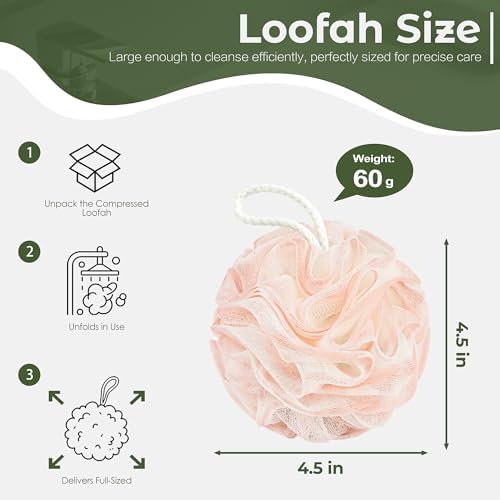 Yolaist Loofah Sponge 4 Pack, Exfoliating Body Scrubber for Shower, Soft Bath Sponges with Hanging Loop, 60G Gentle Loofah for Women Men (Pastel Colors) - 1