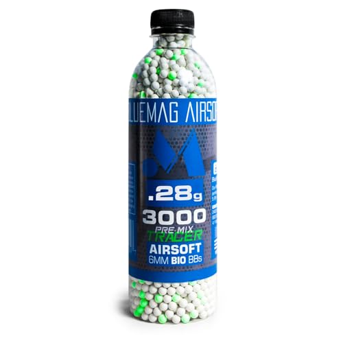 BlueMag Airsoft Biodegradable 6mm PREMIX Tracer Airsoft BBS .28g 3000ct - for All 6mm Airsoft Guns -...