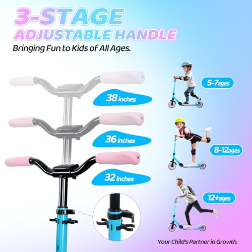 Image of Nattork Kick Scooter for Age 6+ Kids Teens Adults, Max Load 240 LBS, Adjustable Height Foldable with 8 inch Large Wheels, Anti-Shock Suspension