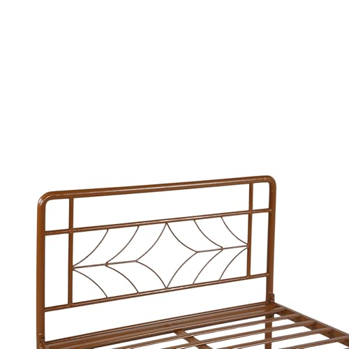 Image of Vara Metal Extra Single Size Bed Without Storage | Wrought Iron Single Bed with Headboard & Footboard| Sturdy Powder Coated Platform Cot for Bedroom (Vara Brown)