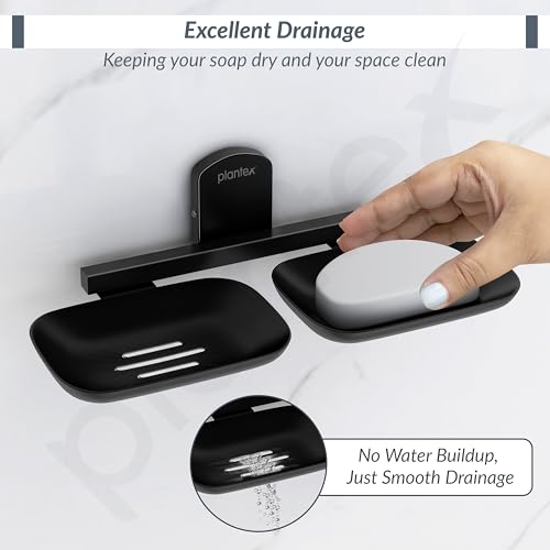Image of Plantex 304 Grade Stainless Steel Double Soap Holder for Bathroom /Soap Stands /Bathroom Accessories - Parv (Black)