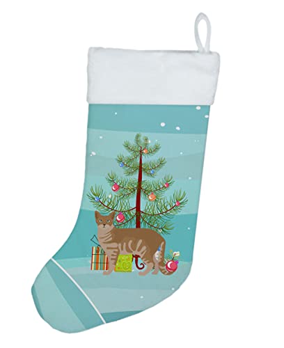 Caroline's Treasures CK4562CS Australian Mist #1 Cat Merry Christmas Christmas Stocking Fireplace Hanging Stockings Christmas Season Party Decor Family Holiday Decorations