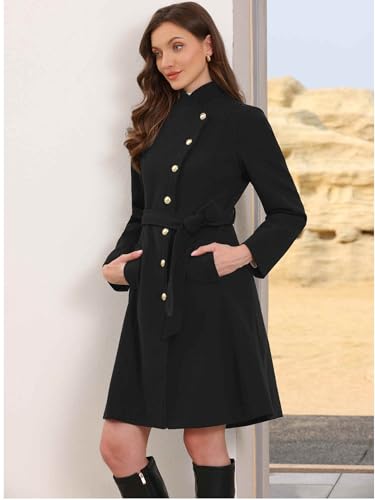 Image of Allegra K Pea Coats for Women Long Winter Stand Collar Belted Single Breasted Trench Coat 2025