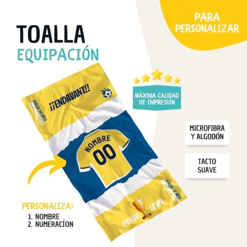 DEREGALOOS Toalla Personalizada Fútbol | Regalos Personalizados F.C. Villareal | Regalo Original para Aficionados del Futbol | Cosas de Futbol para Niños | Regalos Mundial Futbolistas