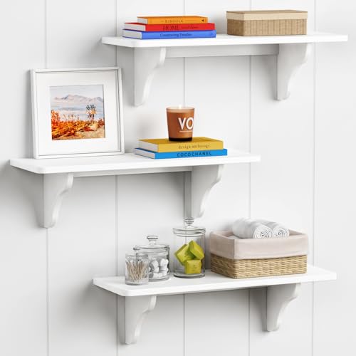 Image of Forbena 24 Inch Wall Shelves for Bedroom Set of 3, Large Bathroom Floating Shelves for Wall, Long Decorative Hanging Arched Shelving Unit for Living Room Kids Girls Room Nursery Office (White)