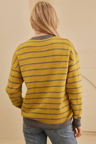 Women's Cozy Yellow Stripe Daisy Floral Round Neck Sweater for Winter3