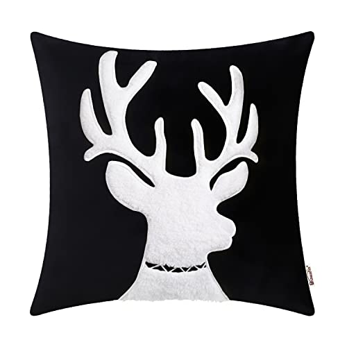 Brawarm Fundas de almohada de Navidad, fundas de cojín bordadas de renos de terciopelo, para decoración del hogar, sofá, sala de estar, 20 x 20 pulgadas, color negro Cover