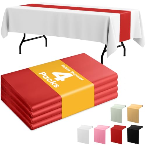 Image of Niuara Red Plastic Table Runner Party Decorations, Disposable, 4 Pack | Christmas Decor, Wedding & Holiday Events, Water & Oil Resistant, 14 x 108 Inch