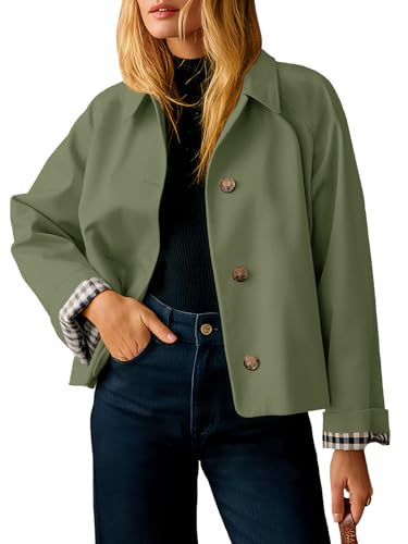 Image of Tankaneo Womens Cropped Trench Coat Lightweight Single Breasted Jacket Fall Windbreaker Fashion Outerwear