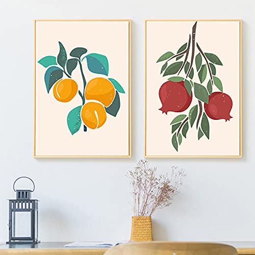 Hanpmy Poster da parete Poster-Moderno Melograno Arancio Tela Pianta da frutto Poster Botanico per la decorazione del soggiorno 16 "x 24" (40x60 cm) X2 Senza cornice