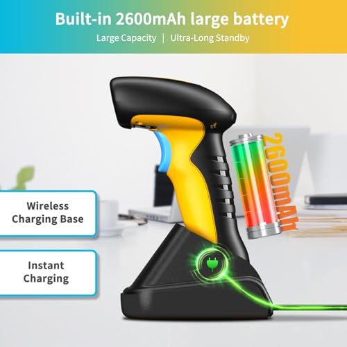 NETUM Przemysłowy Skaner Kodów QR Bluetooth z Dockiem, Bezprzewodowy Czytnik 1D/2D, Bateria 2600 MAh, Odporny na Wstrząsy, Kurz i Upadki, Hands-free, Kompatybilny z Windows, Mac, Android, IOS -RD-1200