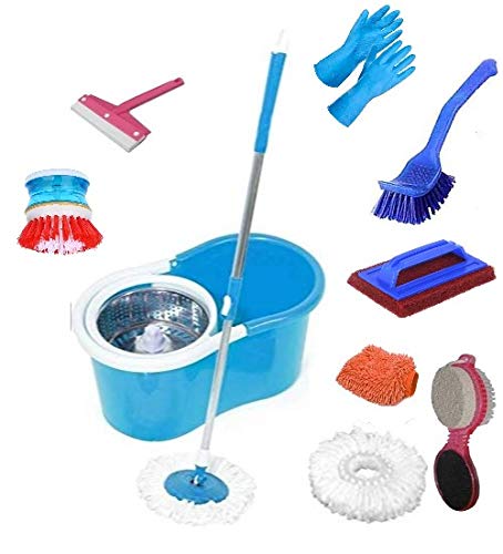 JSN Spin Mop Home Cleaning 360° Spin Floor Cleaning Easy Advance Tech Bucket PVC Mop & Rotating Steel Pole Head Mop Set (B084HB43RZ) Amazon Price History, Amazon Price Tracker