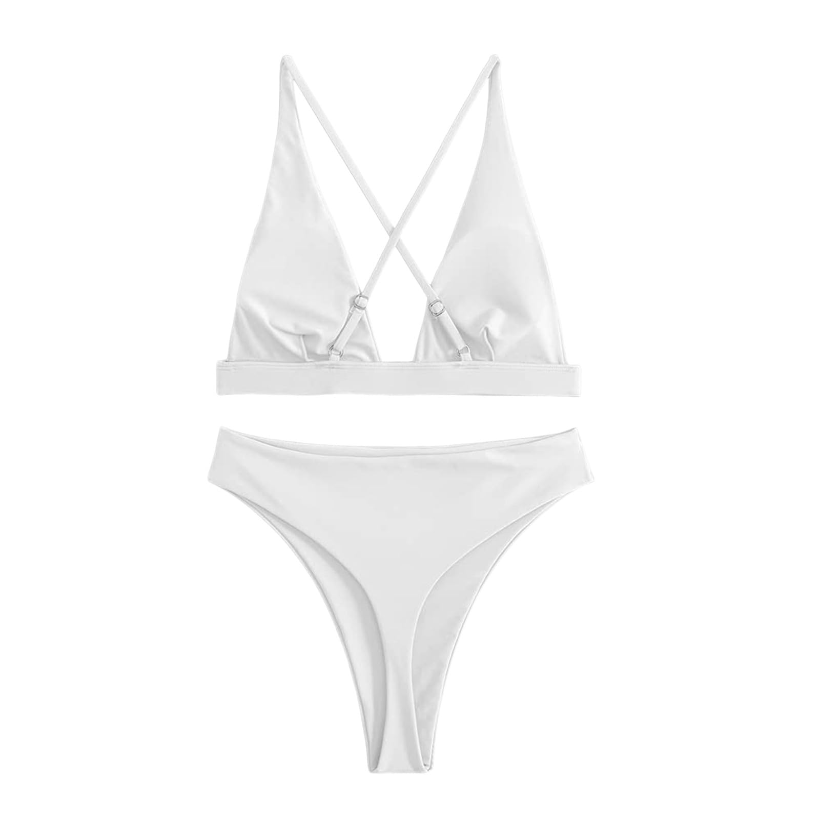 Conjunto De Bikini Tanga for Mujer, Traje Baño Dos Piezas con Parte Superior Triángulo Brasileño Sexy Cuello En V Profundo, Trajes, Azul, M