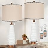 Table Lamps for Living Room Set of 2, Modern 27.5" Tall White Ceramic Bedrooms Lamp for Bedside, Far