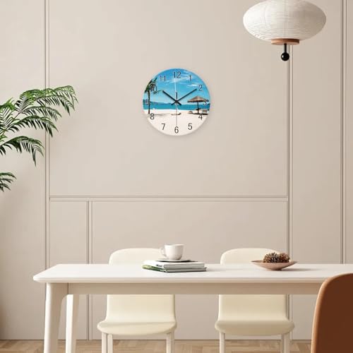 Image of XFM Blue Beach Wall Clock 12 Inch Silent Non-Ticking