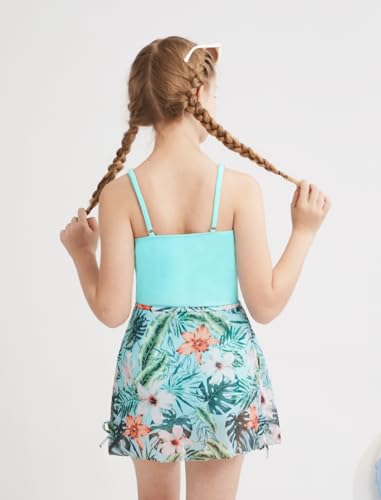 Image of Weixinbuy Girl's One Piece Swimsuits with Mesh Skirt Bathing Suits Swimwear with Cover Up for Girls 9-16 Years