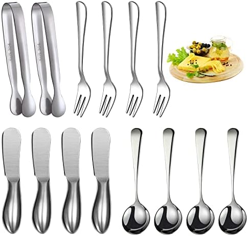 GUZE-US Charcuterie Accessories (14 Pcs), Cheese Spreaders for Charcuterie Board, Mini Serving Spoons, Forks and Mini Serving Tongs - Charcuterie Utensils for Butter, Cheese and Pastry Making