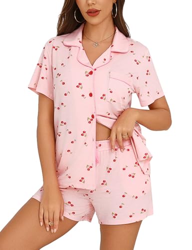 Image of Anjue Womens Pajamas Set Short Sleeve Button Down Soft Pj Sets S-XXL | V neck,Pyjamas,Modal,Wedding,Pijamas de mujer,Bridal party,Viscose,Knit,Cute,Lounge,Lightweight,Nursing,Holidays