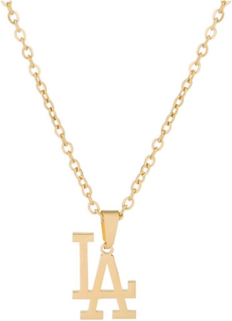 Los Angeles Necklace Stainless Steel Pendant Necklace Silver LA Link Chain L.A Pendant High Polished Finish Gift Idea
