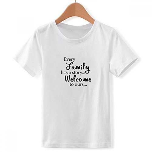 T-shirt blanc garçon XX-Grand col ras du cou imprimé motif familial