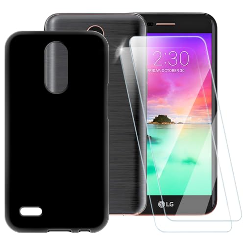 Funda TPU Impresa + 2 Protectores de Pantalla de Vidrio Templado Compatible con LG K10 2017, Carcasa Artística Delgada Antigolpes, Antirrayaduras, Protección Total